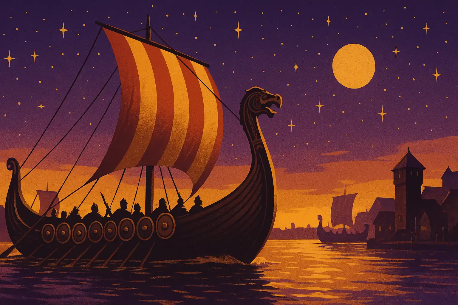 Viking longship sailing through gold coins representing the Norsemania casino brand