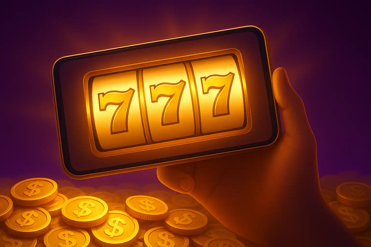 Smartphone displaying golden slot reels representing Norsemania mobile casino play